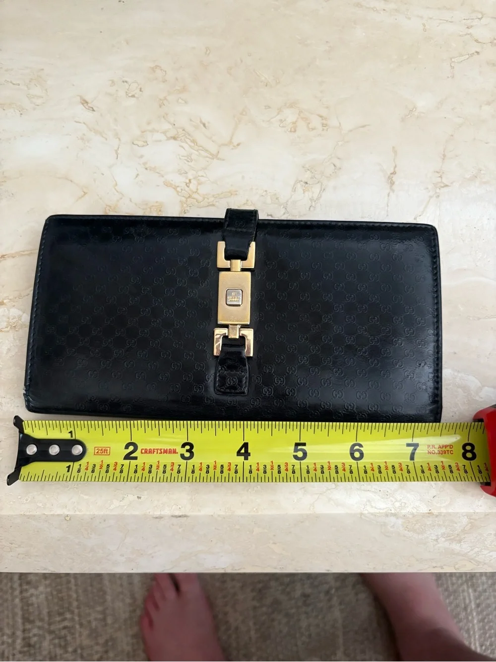 Gucci Jackie 1961 Monogram Black Leather Wallet with Gold Hardware